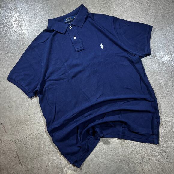 Polo Ralph Lauren Custom Fit Navy Polo Shirt XL White Pony - Picture 1 of 6